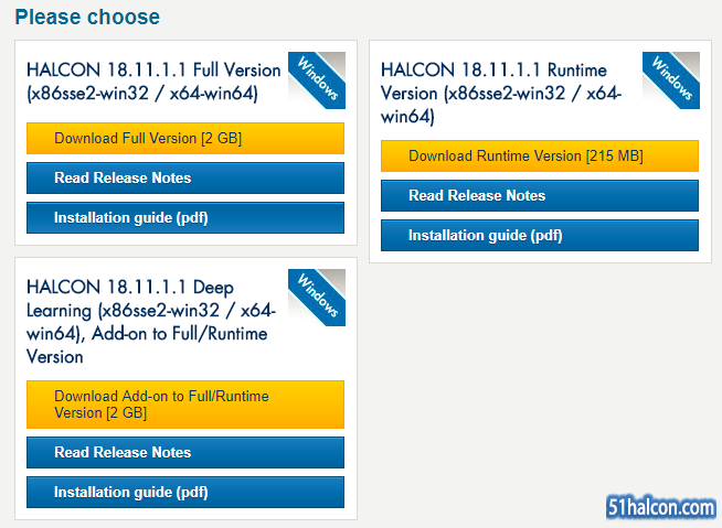 19.05，Windows，halcon官网下载页面
